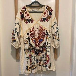 Zara linen blended embroidered dress